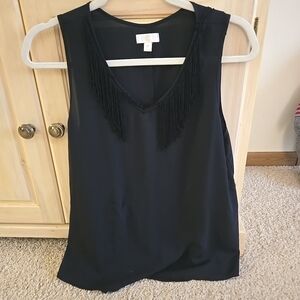 Charming Charlie Women's Classic Silky Fringed Collar Tank Sleeveless Top NWOT